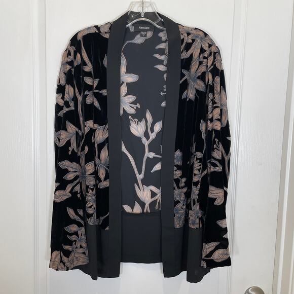 Karen Kane Velvet Burnout Open Cardigan Jacket Black Floral Whimsigoth L - Picture 2 of 6